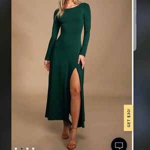 Lulus Swept Away Forest Green Long Sleeve Maxi Dress